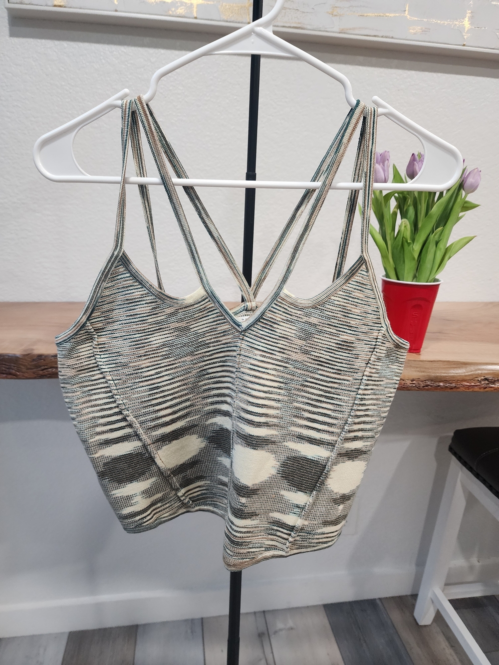 Anthropologie Striped Knit Crop Top in Cream and Green
